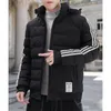 Herren Daunenparkas Herren Winter verdicken Reißverschluss Kapuzenjacke Vertikalstreifen Baumwollmäntel Herren Casual Slim Fit winddichte Oberbekleidung 231108