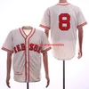 Camisas de beisebol vintage 9 Ted Williams 1939 8 Carl Yastrzemski 1967 Johnny Pesky 1946 Pullover de creme branco Butto