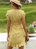 Casual Dresses Women's Summer Wrap V-ringning Polka Dot Print Ruffle Short Sleeve Mini Flower Dress Sun kjol maxi bodycon y2k