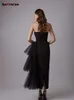 Strapless voor dames nieuwe mode asymmetrische slanke midi-jurk chique elegante mesh split stretch avondjurken
