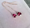 Dangle Earrings Gemstone Jewelry 18K Rose Gold With Real Garnet Drop Earring Line Tear Shape Fine Women Diamond