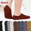 Women Socks 6Pair /Lot Women's Silicone Non-Slip Invisible Lady Summer Solid Color Ankle Boat Shallow Mouth Cotton Crew Sock