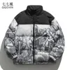 Męskie Parkas Winter Gruby mężczyźni Vintage Portrait Drukuj Ogółźliwa kurtka HARAJUKU Casual Standup Obroźnia ciepła zniszczenie Unisex Streetwear 231109