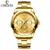 New CHENXI Golden Dial Mens Fashion Quartz Watch Men Stainless Steel Waterproof Business Clock Man Wrist Watches