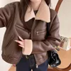 Frauen Pelz Faux Pelz Flug Anzug Jacke Frauen Pelz Pu American Vintage Outwear Lange Hülse Drehen Unten Kragen Zipper Weibliche harajuku Kurze Mäntel 231109