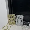 Evening Bags Knitted Purse Small Fresh and Cute Smiley Beaded Purses Handbags Pearl Mobile Phone Mini Woven Shoulder Bag 231108