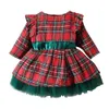 Clothing Sets Girl Infant First Christmas Costume for Baby Plaid Dress with Bow 1-6 Years Kid Festival Boutique Clothing Set Polyester Suits 231109