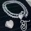 Catene Fashion Bling Crystal Cursive Collana con pendente a lettera iniziale per donna Gioielli con catena da tennis con strass a cuore ghiacciato