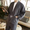 Jaquetas masculinas Homens Cardigan Casaco Manga Longa Jaqueta Vintage-Inspirada Étnica Elegante Frente Aberta com Detalhes de Lace-up