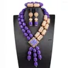 Halsband örhängen set lila imitation korall pärlor smycken för kvinnor nigeriansk bröllop afrikansk brud cnr810