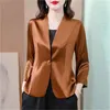 Kvinnors kostymer 2024 Spring Suit Jacket V-Neck Skjorta Autumn Temperament Ladies Satin Surfa Silk Short Top Women Blazer Elegant