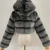 Fourrure Femme Fausse Fourrure Biyaby hiver haute qualité fausse fourrure manteau femmes épaissir chaud recadrée fourrure à capuche veste femme mode fausse fourrure vêtements d'extérieur 231108