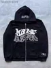 Herrtröjor tröjor 2023 gemensamt mode y2k gotisk punk hip hop mode blixtlås digital tryck hoodie t231109