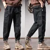 Men's Pants Autumn Cotton Khaki Baggy Cargo Men Streetwear Casual Elastic Waist Belt Loose Straight Leg Trousers
