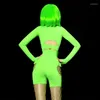 Scene Wear Nihtclub Women Gogo Dancer Performance Costume DJ Dance Clothes Jazz Rave Outfit Fluorescent Green Sexy Jumpsuit DNV15927