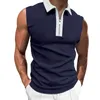 mode hommes polo slim revers polos sans manches t-shirt mélange couleur casual polos chemise été hommes gilet top t-shirt