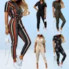 Kvinnor Yoga Jumpsuits Rompers Casual Sports Lapel Printed Belt Jumpsuit Fitness Sweatpants Fashion Nightwear Ladies Design Clothing1270330
