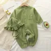 Macacão de algodão fino bebê macacão de manga comprida adequado para meninos e meninas cor sólida primavera outono roupas nascido onesie 231109