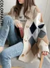 Women's Sweaters Colorfaith Plaid Chic Cardigans Button Puff Sleeve Checkered Oversized Women's Sweaters Winter Spring Sweater Tops SW658 231109