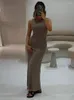 Abiti casual Elegante abito lungo in maglia Estate Donna Sexy senza maniche Slim Maxi verde O-collo Evening Party Club Outfits 2023