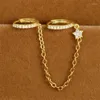 Hoop Earrings Trendy Double Ring Chain Pentagram Rhinestone Silver Golden Plated For Women Elegant Cool Party Jewelry Gifts