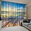 Cortina azul playa olas cortinas 3D Blackout para sala de estar ropa de cama cortinas Cotinas