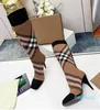 Women Check Sock Strett Knit Sock Stiletto Sztyletowe obcasy nad kolanami dla imprezowej kobiety luksusowy designerka zimowa