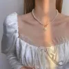 Chokers Fashion Imitation Pearls Collar Vinatge ABS Pearl Pendant Necklace For Women Simple OT Buckle Clavicle Chain Party Jewelry 231109