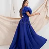 Royal Blue Dubai Arabic Evening Dress Elegant Ruffles Hi Low Prom Dresses With Overskirt Train Holiday Birthday Cocktail Party Gowns 2024 Formell Occasion Dress Chic