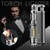 Lighters Flashlight Cigar Lighter Visible No Gas Window Windproof Portable Jet Butane Metal Turbo1300C Men's Widget