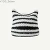 Beanie/Skull Caps New Japanese Hat Ins Little Devil Striped Knitted Cap Autumn and Winter Cute Cat Ears Pointed Pullover Women's Hats YQ231108