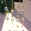 정원 장식 2023 Crystal Geometric Wind Chime Star Moon 펜던트 Sun Suncatcher 도금 야외 실내를위한 다채로운 구슬 교수형 방울.