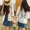 Damesblouses zomervakantie strand zonnescherm kanten kimono vestiging vrouwen 3/4 mouw open steek achterste holte uit haak blouse shirt dunne