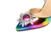 Dress Shoes Rainbow Color Women Sandals Elegant Pointed Toe Sun Style Rhinestone High Heels Weeding Shoes Spike Heel Pumps Sandals Drop Ship 231108