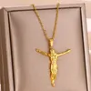 Pingente colares vintage jesus crucificação pingentes colar para mulheres homens de aço inoxidável cruz clavícula corrente religião jóias