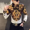 Casual shirts voor heren 2023 Zwart goud print shirt Royal Men's Tuxedo Camisas Fashion Men Club Kleding Slim Barok Banq met lange mouwen