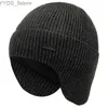 Beanie/Skull Caps New Men Winter Hat Add Fleece Warm Earflap Cap Stylish Soft Beanie Hat For Male Outdoor Thicken Ski Sports Knitted Hat YQ231108