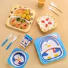 Set di stoviglie Set di stoviglie per bambini in fibra di bambù Creativo Cartoon Ciotola Piatto da pranzo diviso Cucchiaio Forchetta Tazza Regalo in cinque pezzi