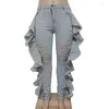 Jeans pour femmes Gland Volants Trou Pantalon Femmes Mode Casual Bouton Déchiré Taille Haute Skinny Denim Pantalon Streetwear Bas