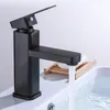 Rubinetti per lavabo da bagno Rubinetto nero Cascata in acciaio inossidabile Controsoffitto misto e acqua fredda Quadrato singolo foro