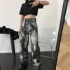 Kvinnors jeans 2023 Spring Autumn Fashion Vintage Tie Dye High midja Tryckt Hip Hops i full längd Denim Pants Kvinna