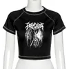 T-shirt Femme T-shirt Harajuku Crop Top Rétro Coréen Black Demon Punk Gothic Anime Print Vêtements Slim Anime L6PU