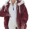 Herrtröjor tröjor vinter kvinnor jackor plysch casual överdimensionerad fleece pläd faux päls mode hooded blixtlås varma damer fast färgrock 2023 231108