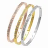 Bangle ZALMAN Row Crystals Thin Bangles & Bracelets For Women Stainless Steel Rose Gold Color Vintage Jewelry Lover Gift