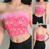 Women's Tanks Women's Fashion Plush Flame Print Slim Tube Top Vest Pink