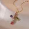 Mode femmes cristal Zircon croix pendentif collier pour femmes fille en acier inoxydable chaîne collier Punk fête bijoux en gros YMN086