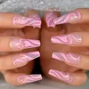 Valse nagels Multicolor medium amandelvorm Swril lijnen gele top paarse basis nep nagels tips druk op volledige deksel vingernagels manicure