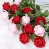 Flores decorativas grandes fiapos artificial rosa flor simulação veludo rosas haste buquê festa de casamento decoração para casa arte decoração de mesa