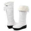 Buty wodoodporne buty zimowe kobieta śnieżne buty ciepłe futro Pluszowe swobodne klinowe kolano wysokie buty Dziewczyny Czarne białe buty deszczowe panie 231108