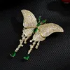 Brooches Vintage Tassel Butterfly Brooch Pin Mirco Inlaid Cubic Zirconia Party Office Gold Plated Fashion Insect Accessories